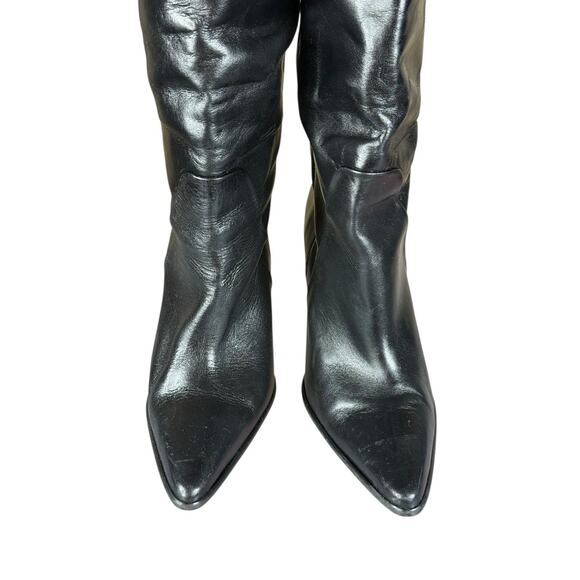 ZARA Leather Knee High Pull-On Boots Black Block Heel Made in Spain 6.5 - Picture 8 of 11